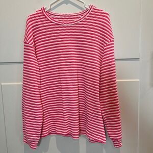 Striped Knit Pullover Top Women's Size Large Long Sleeve‎ Pink White Casual